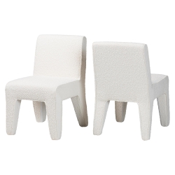 Baxton Studio Helios Boucle Dining Chair Set of 2 - Modern Armless Upholstered Accent Chair, Soft White, Minimalist Design